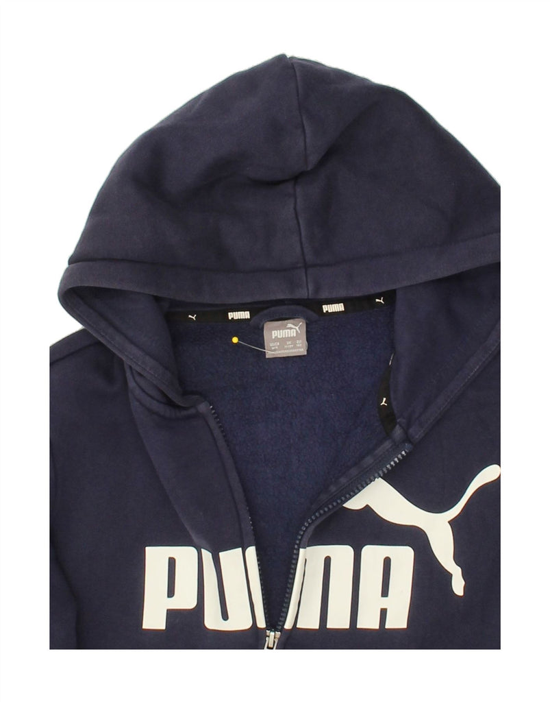 PUMA Boys Graphic Zip Hoodie Sweater 11-12 Years Navy Blue Cotton Vintage Puma and Second-Hand Puma from Messina Hembry 