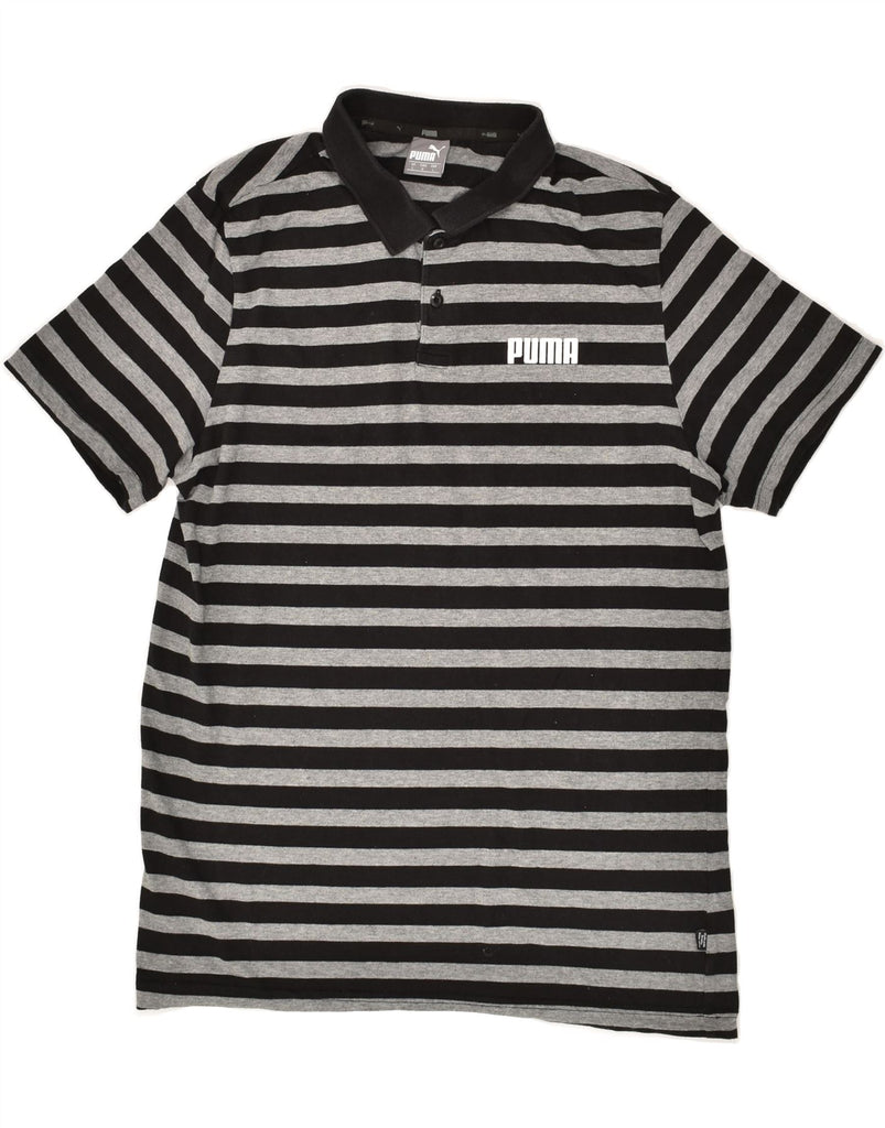 PUMA Mens Graphic Polo Shirt Large Black Striped | Vintage Puma | Thrift | Second-Hand Puma | Used Clothing | Messina Hembry 