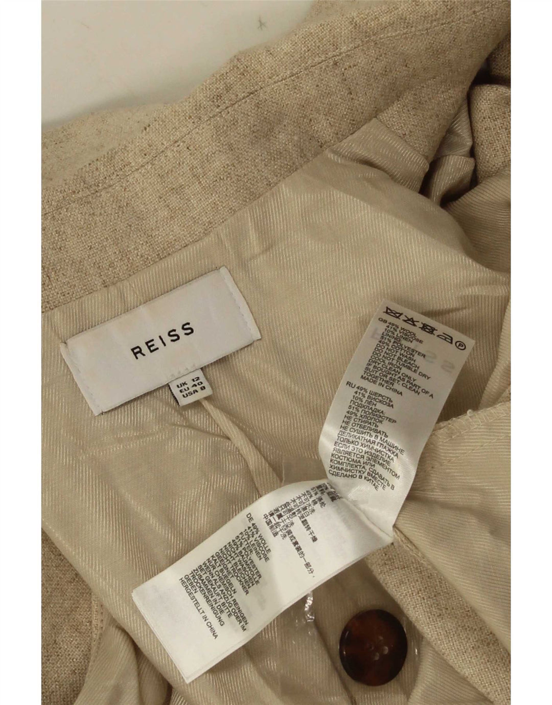 Reiss Womens Sleeveless Jumpsuit UK 12 Medium Beige Wool