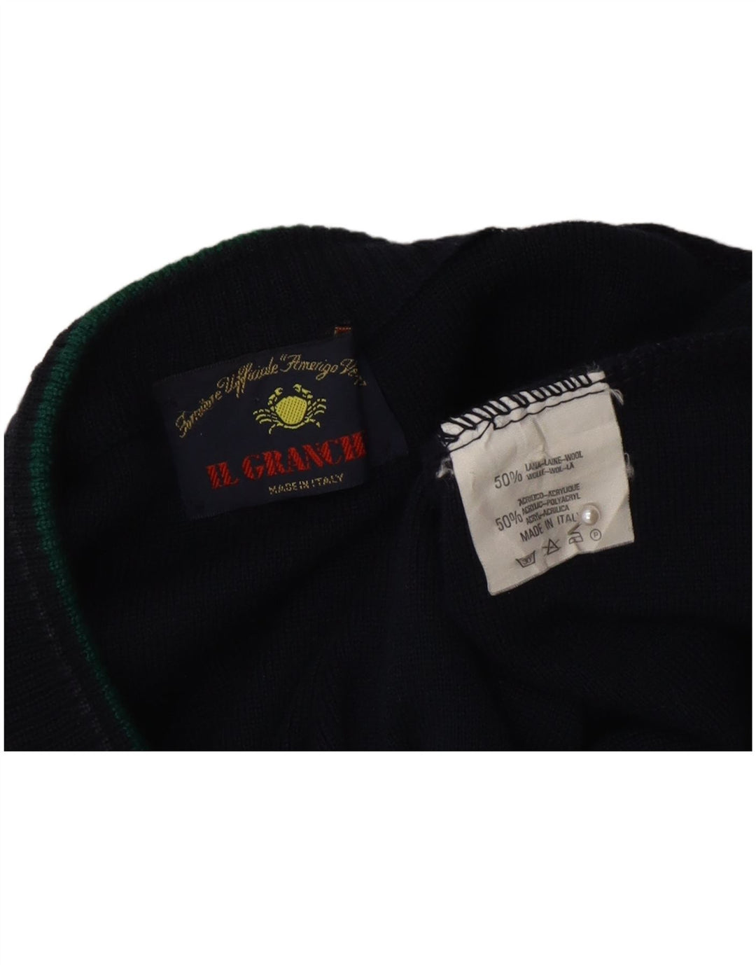 Il Granchio Mens V-Neck Jumper Sweater XL Navy Blue Wool