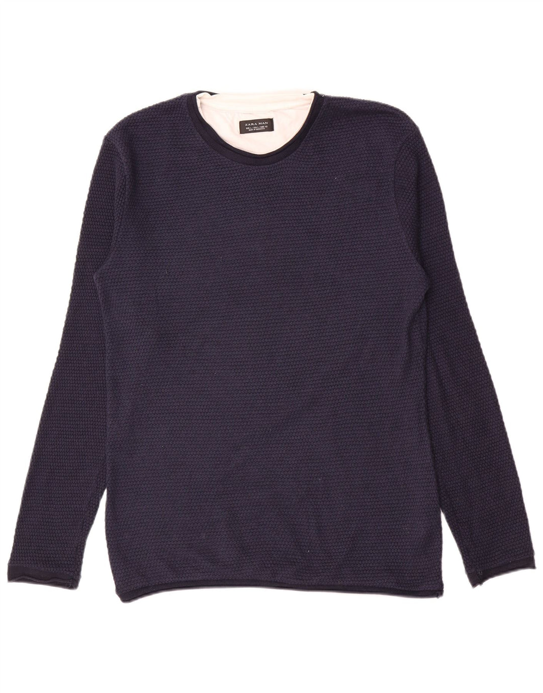 Zara Mens Crew Neck Jumper Sweater Large Navy Blue Polyester