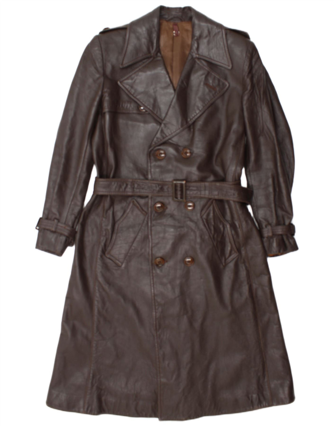 Vintage Womens Double Breasted Leather Coat IT 52 2XL Brown