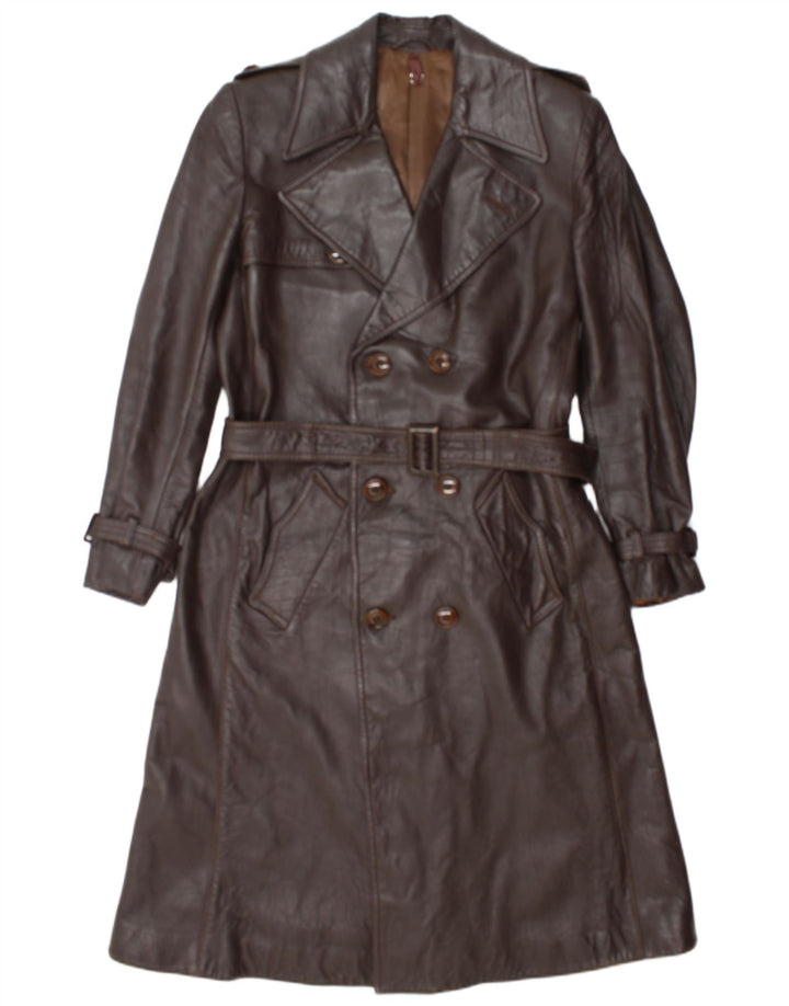 Vintage Womens Double Breasted Leather Coat IT 52 2XL Brown