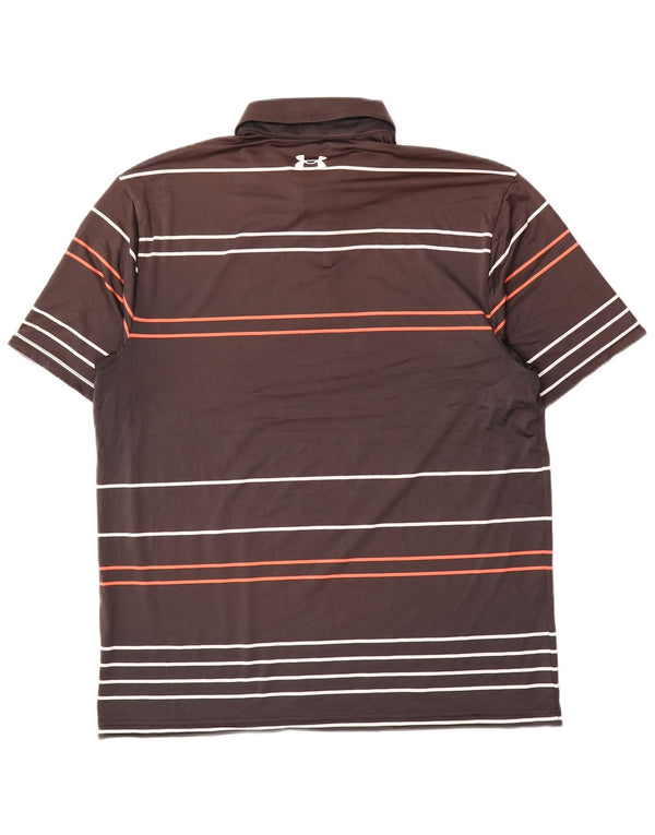 Under Armour Mens Heat Gear Polo Shirt Large Brown Striped