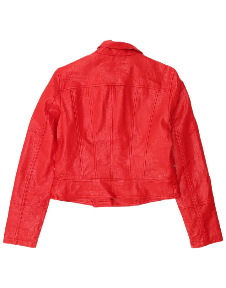 Oasis Womens Crop Faux Leather Biker Jacket UK 12 Medium Red Polyurethane