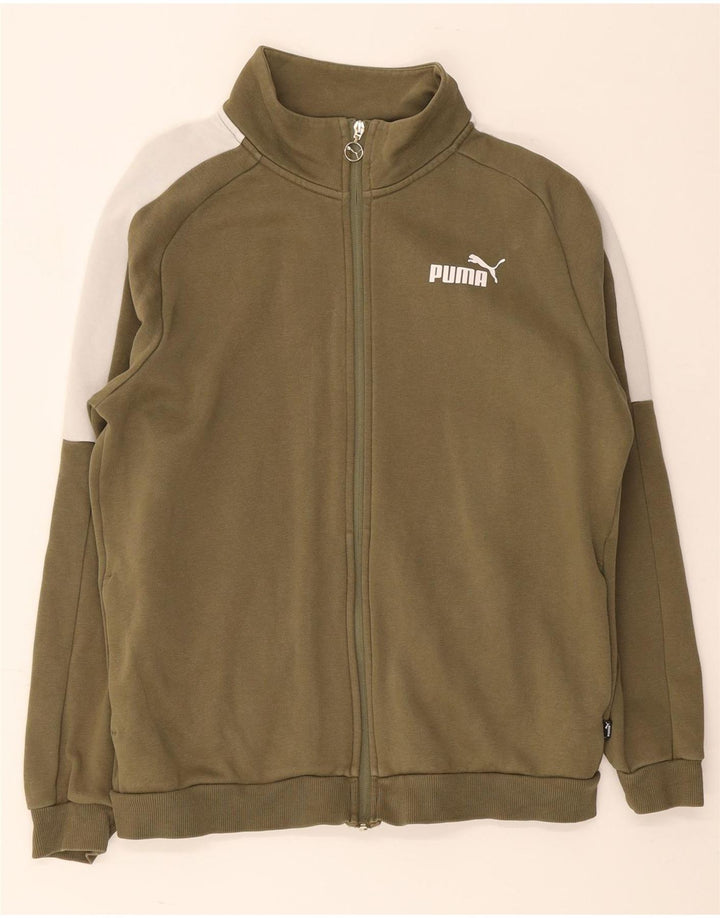 Puma Mens Tracksuit Top Jacket Medium Khaki Colourblock Cotton