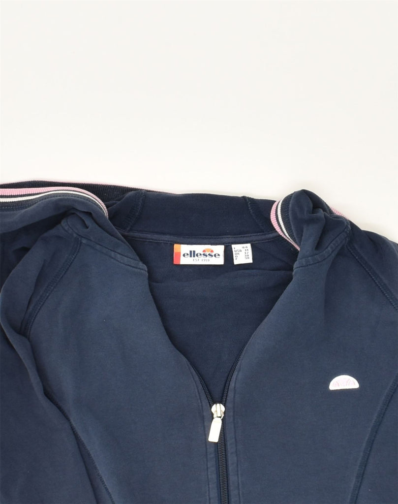 ELLESSE Womens Zip Hoodie Sweater UK 12 Medium Navy Blue Cotton | Vintage Ellesse | Thrift | Second-Hand Ellesse | Used Clothing | Messina Hembry 