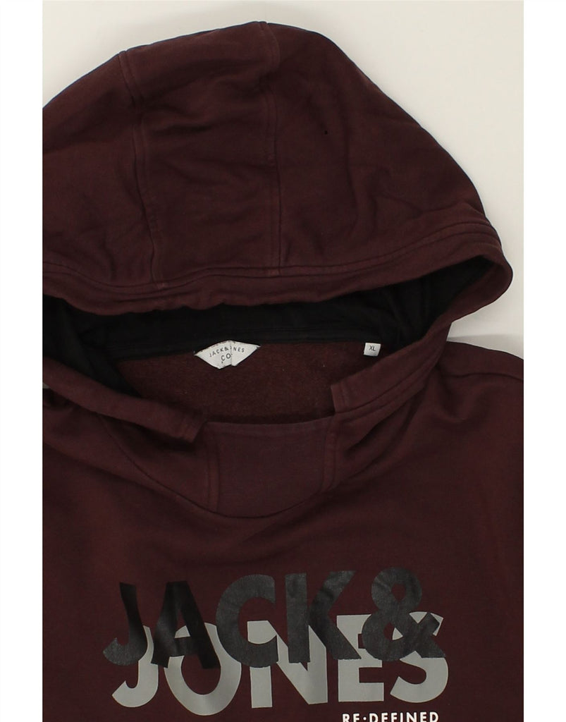 JACK & JONES Mens Graphic Hoodie Jumper XL Maroon Cotton | Vintage Jack & Jones | Thrift | Second-Hand Jack & Jones | Used Clothing | Messina Hembry 