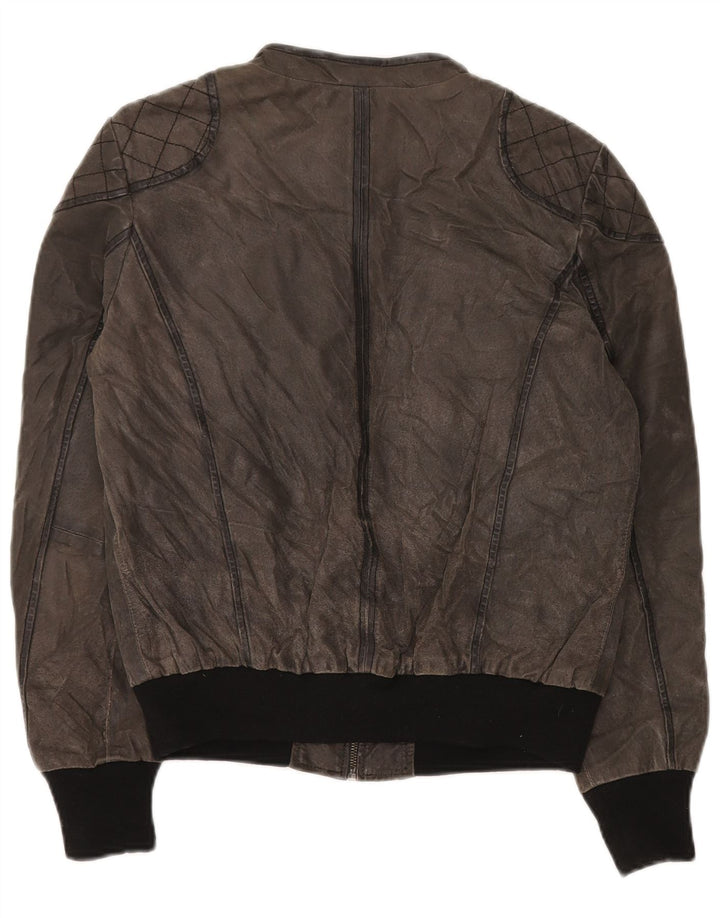 MAZE Mens Suede Bomber Jacket UK 38 Medium Grey Leather