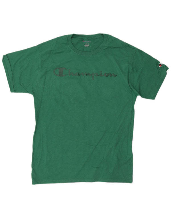 Champion Mens Graphic T-Shirt Top Large Green Cotton