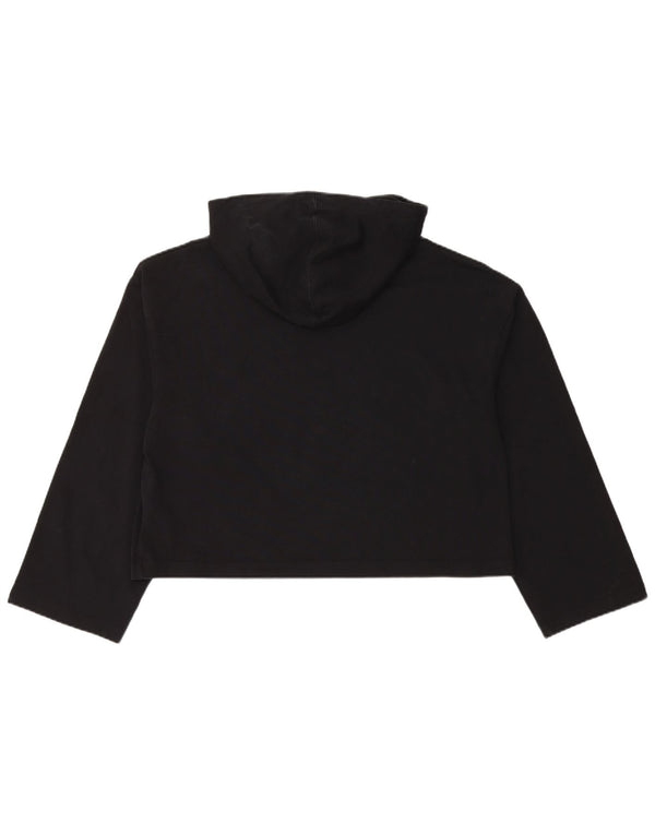 Nike Womens Crop Hoodie Jumper UK 14 Medium Black Cotton