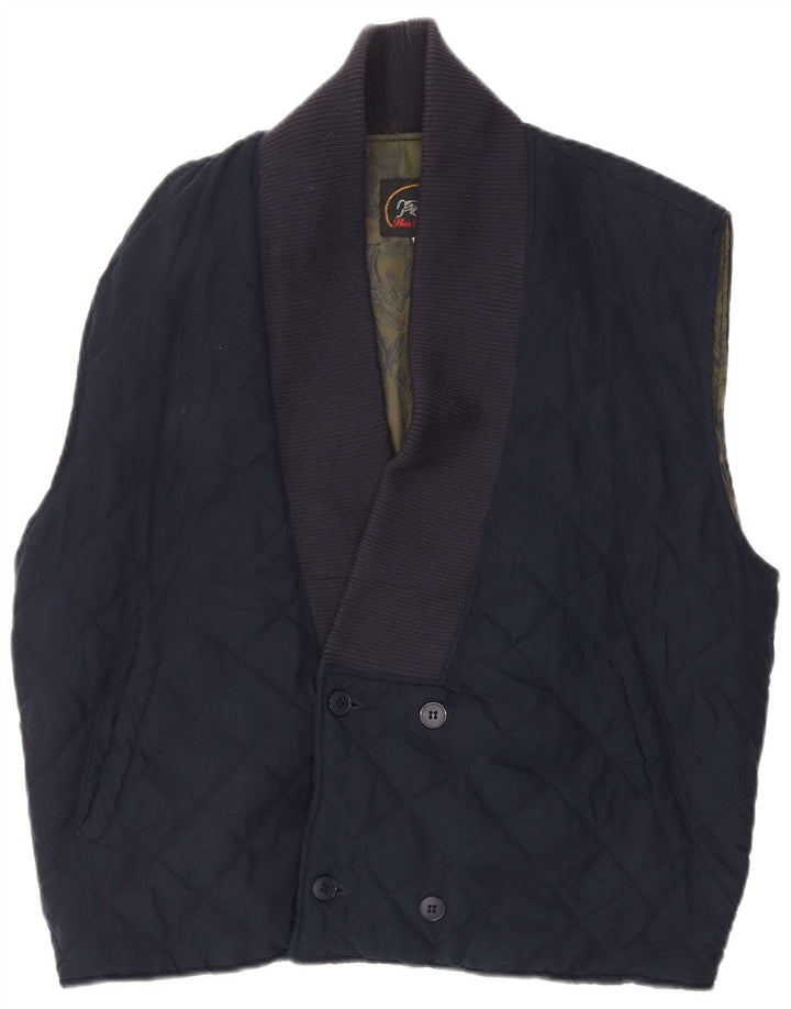 Vintage Mens Double Breasted Quilted Gilet UK 40 Large Navy Blue Polyester