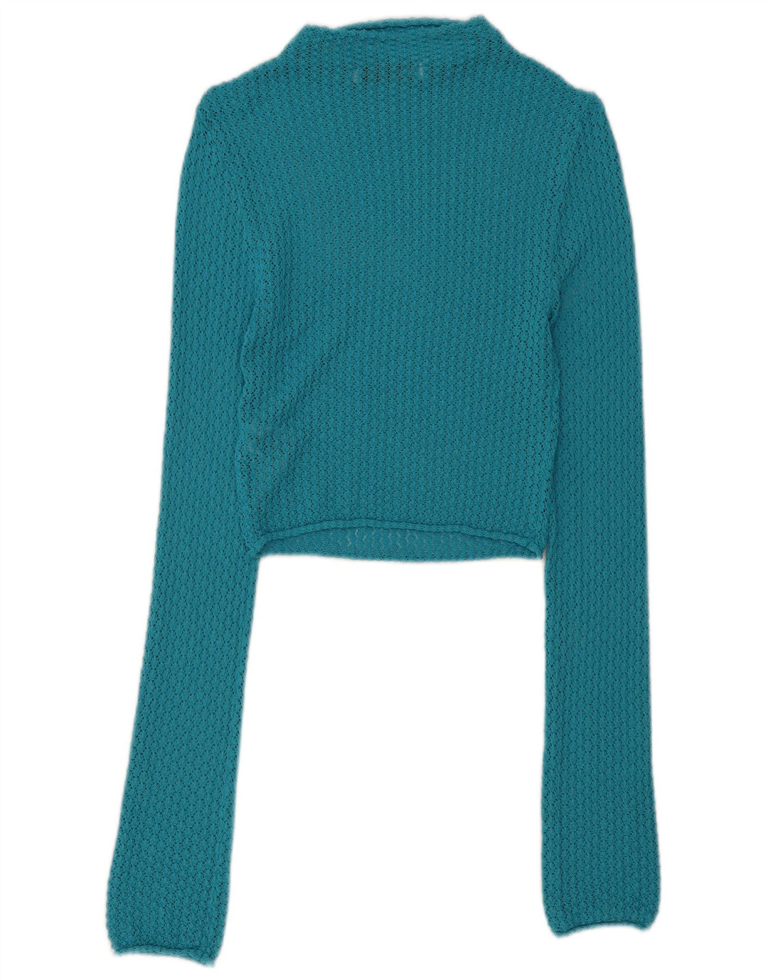 Zara Womens Crop Crochet Turtle Neck Jumper Sweater UK 12 Medium Blue