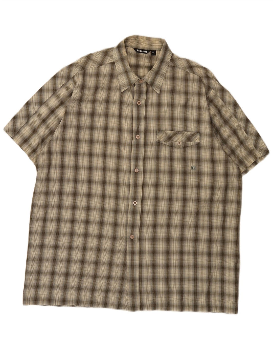 Rohan Mens Short Sleeve Shirt Large Khaki Check Cotton