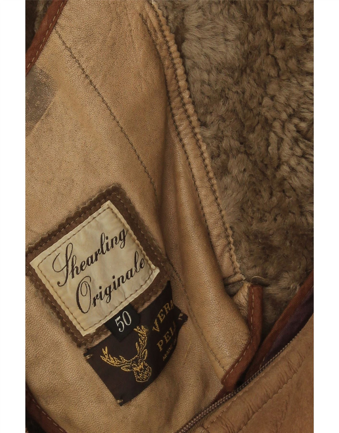 Vintage Mens Shearling Jacket IT 50 Large Brown Shearling