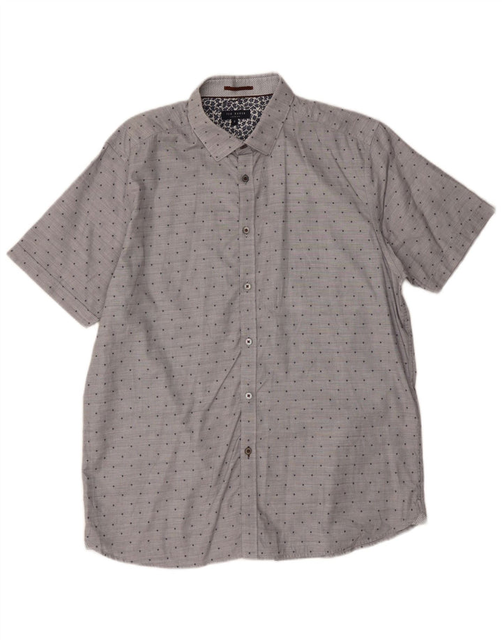 Ted Baker Mens Short Sleeve Shirt Size 5 XL Grey Spotted Cotton