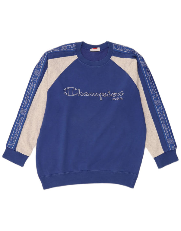Champion Boys Graphic Sweatshirt Jumper 11-12 Years Large Blue Colourblock