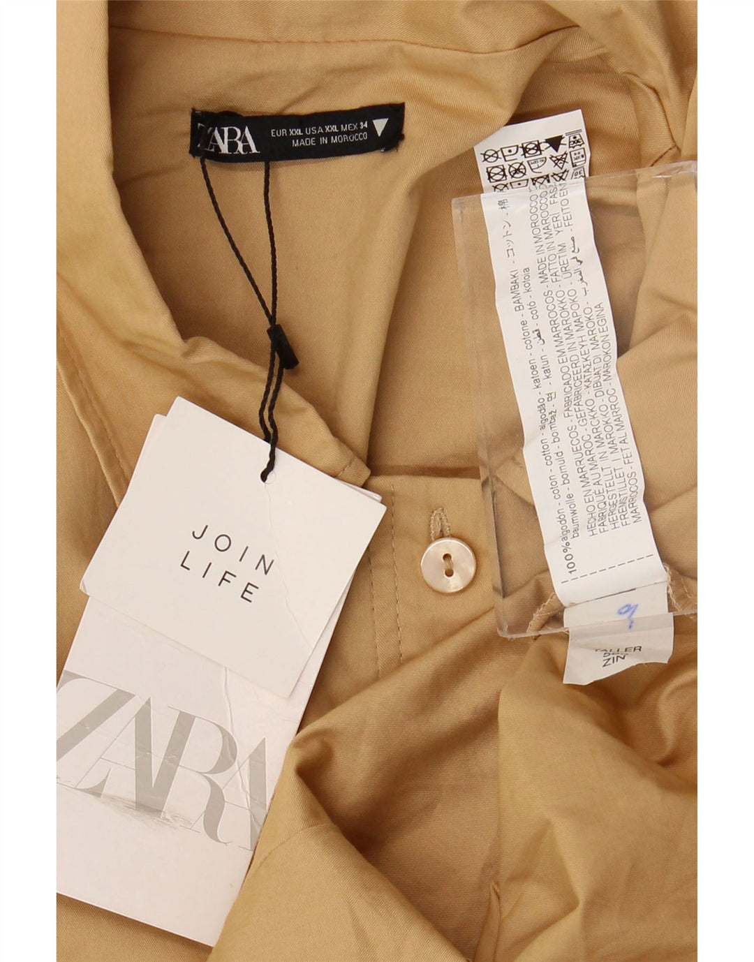 Zara Womens Playsuit UK 20 2XL  Beige Cotton