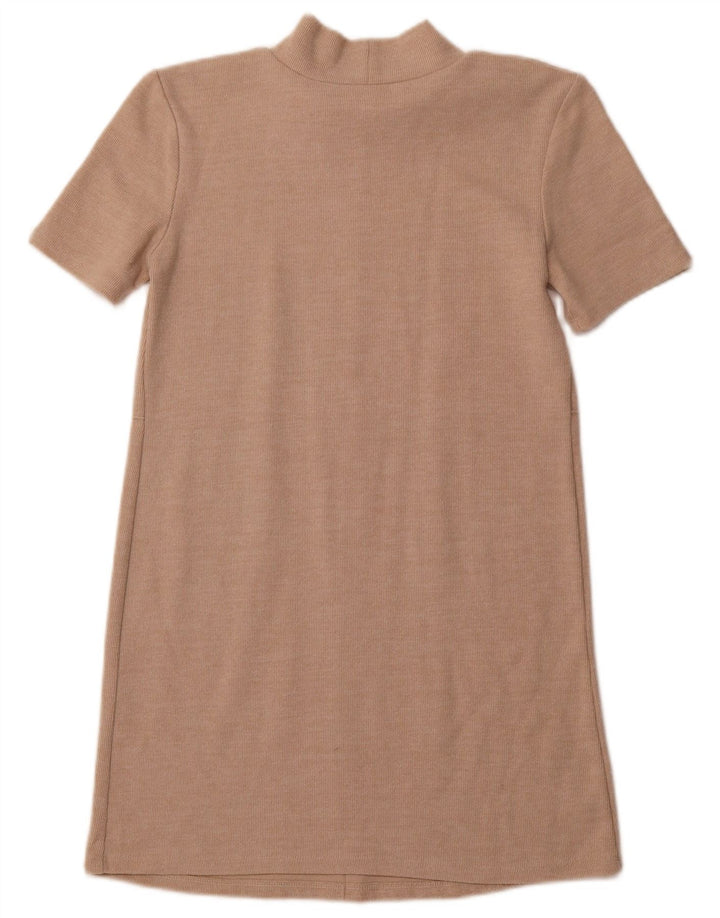 ZARA Womens Short Sleeves Jumper Dress UK 10 Small Beige
