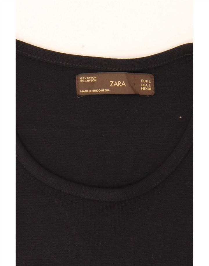 Zara Womens Sleeveless Basic Dress UK 14 Large Black Rayon