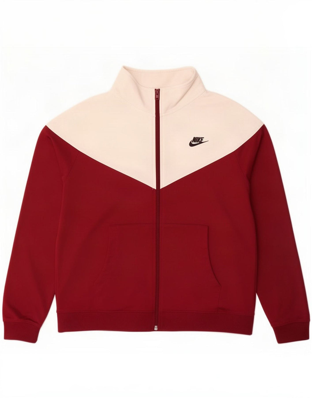 Nike Mens Tracksuit Top Jacket Large Maroon Colourblock Polyester