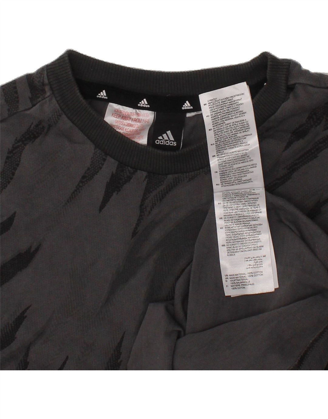 ADIDAS Boys Abstract Pattern T-Shirt Top 9-10 Years Grey Cotton Vintage Adidas and Second-Hand Adidas from Messina Hembry 