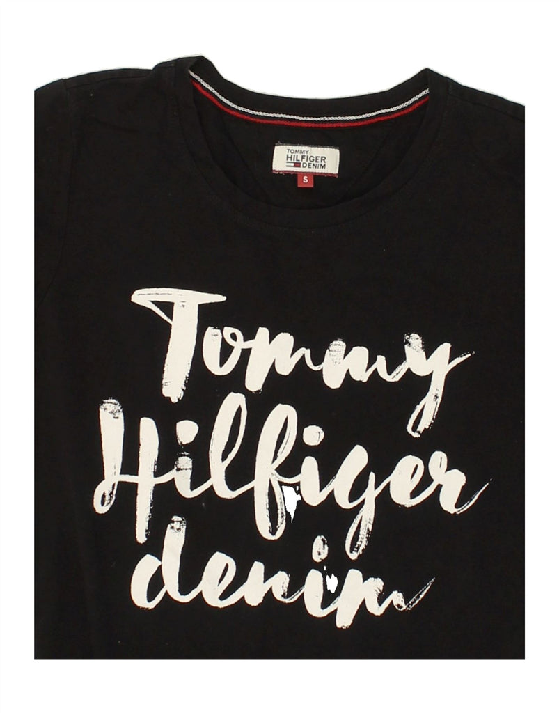 TOMMY HILFIGER Womens Graphic T-Shirt Top UK 10 Small Black Cotton | Vintage Tommy Hilfiger | Thrift | Second-Hand Tommy Hilfiger | Used Clothing | Messina Hembry 