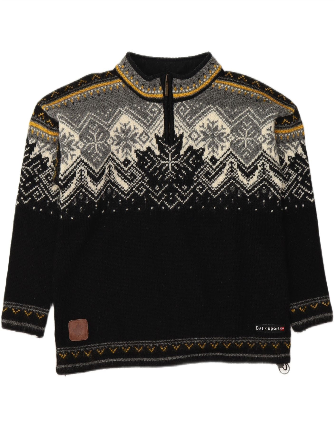 DALE OF NORWAY Mens Zip Neck Jumper Sweater Medium Black Fair Isle Vintage Dale of Norway and Second-Hand Dale of Norway from Messina Hembry 