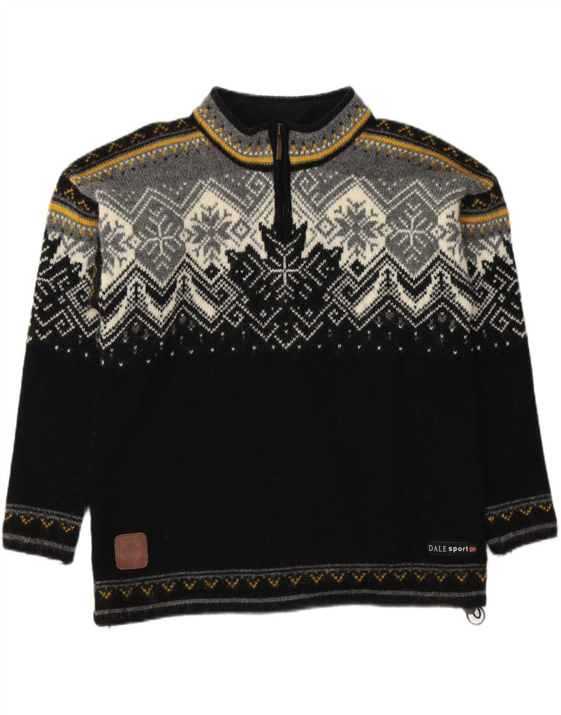DALE OF NORWAY Mens Zip Neck Jumper Sweater Medium Black Fair Isle Vintage Dale of Norway and Second-Hand Dale of Norway from Messina Hembry 
