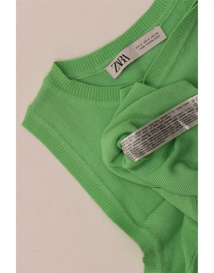 Zara Womens Crop Vest Top UK 8 Small Green Viscose