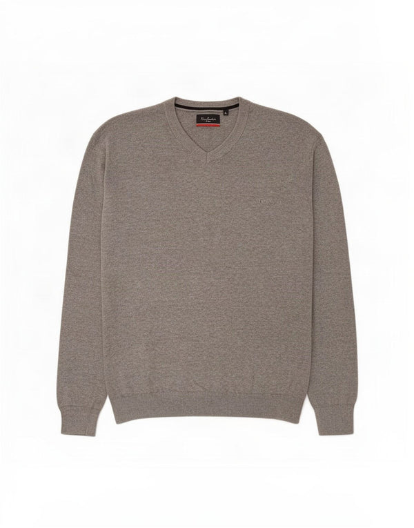 Pierre Cardin Mens V-Neck Jumper Sweater Large Grey Cotton