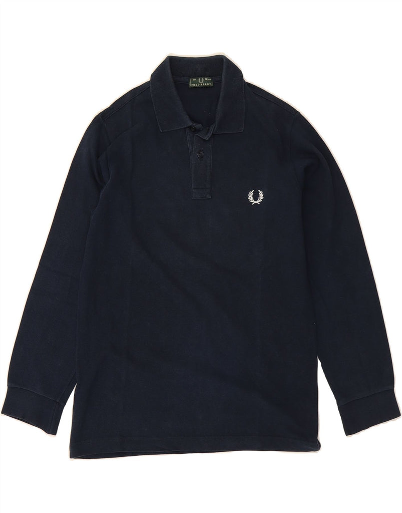 FRED PERRY Boys Long Sleeve Polo Shirt 11-12 Years Navy Blue Cotton Vintage Fred Perry and Second-Hand Fred Perry from Messina Hembry 