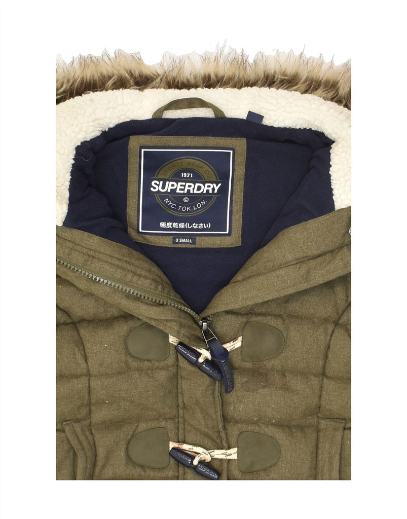 SUPERDRY Womens Hooded Duffle Padded Jacket UK 6 XS Khaki Polyester | Vintage Superdry | Thrift | Second-Hand Superdry | Used Clothing | Messina Hembry 