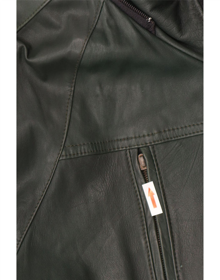 Vintage Womens Loose Fit Leather Coat UK 14 Medium Green Retro