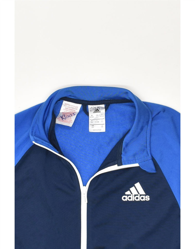 ADIDAS Boys Tracksuit Top Jacket 13-14 Years Blue Colourblock Polyester | Vintage Adidas | Thrift | Second-Hand Adidas | Used Clothing | Messina Hembry 