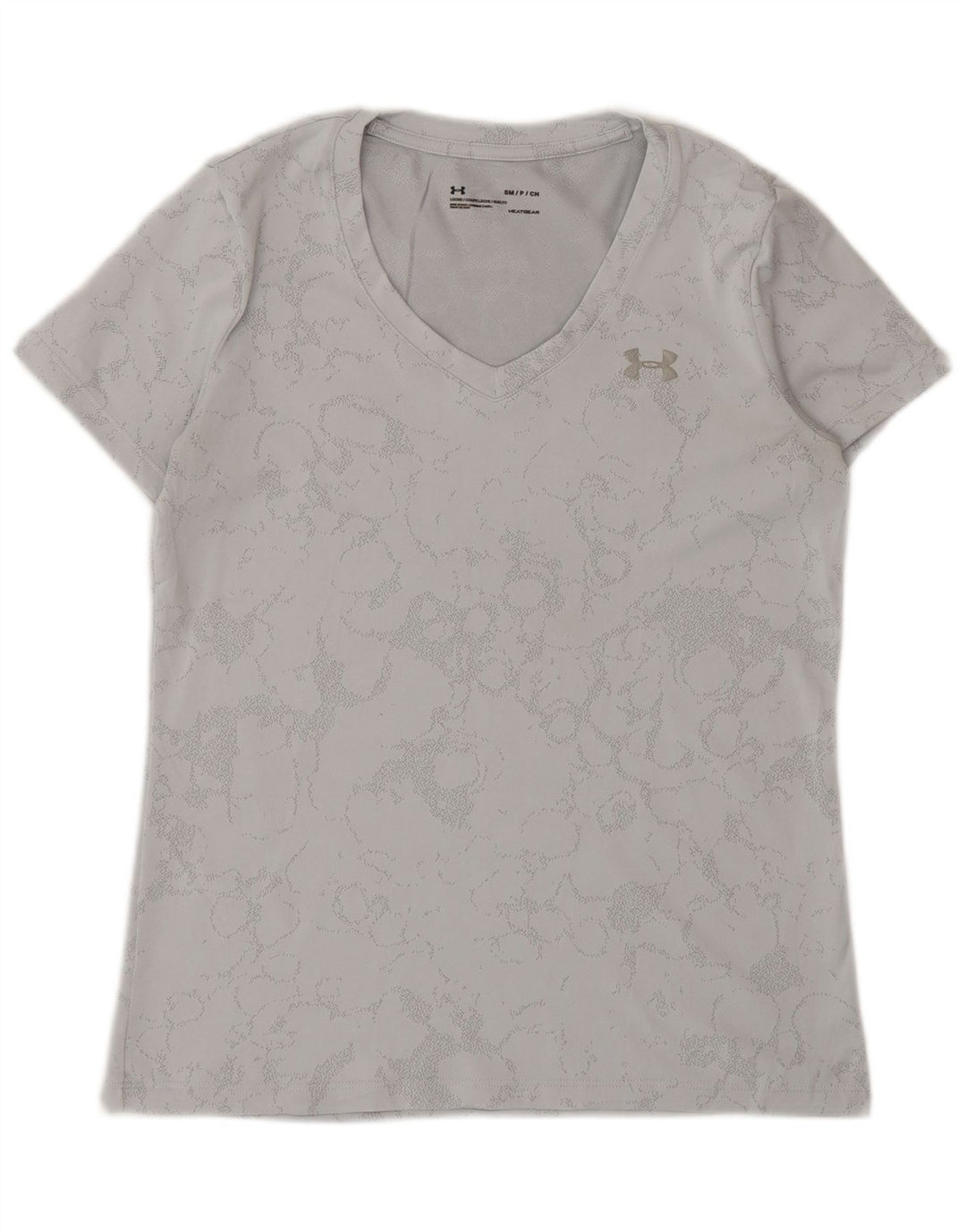 Under Armour Womens Heat Gear Abstract Pattern T-Shirt Top UK 10 Small Grey
