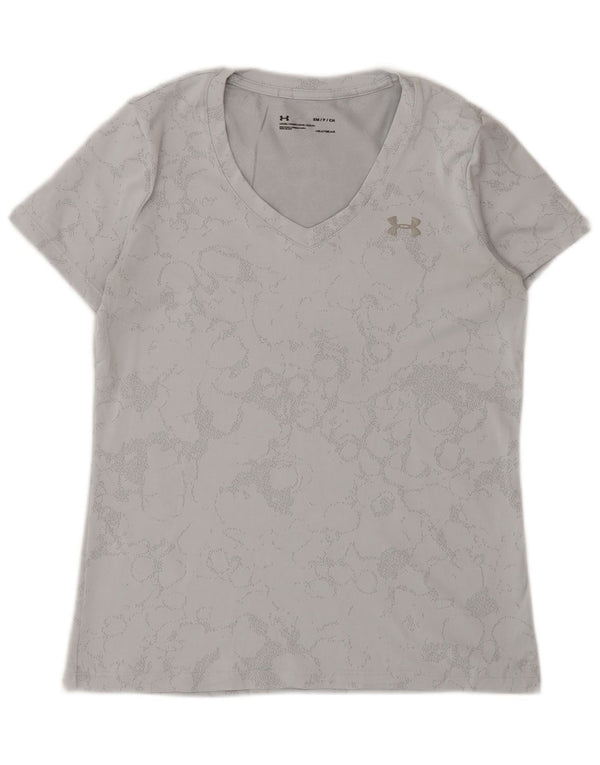 Under Armour Womens Heat Gear Abstract Pattern T-Shirt Top UK 10 Small Grey