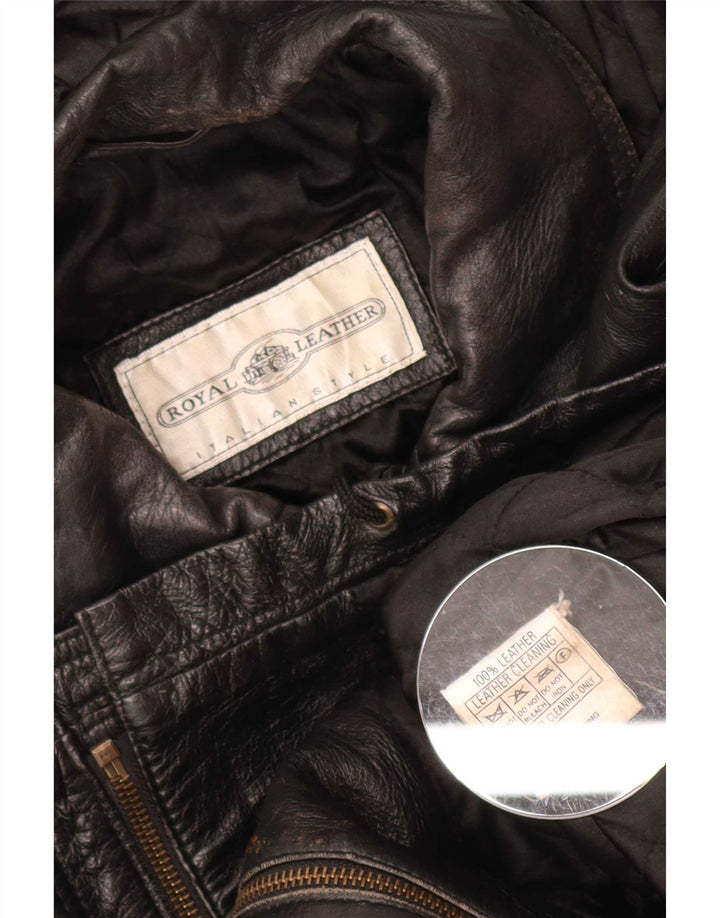 Vintage Womens Hooded Oversized Leather Jacket IT 44 Medium Black