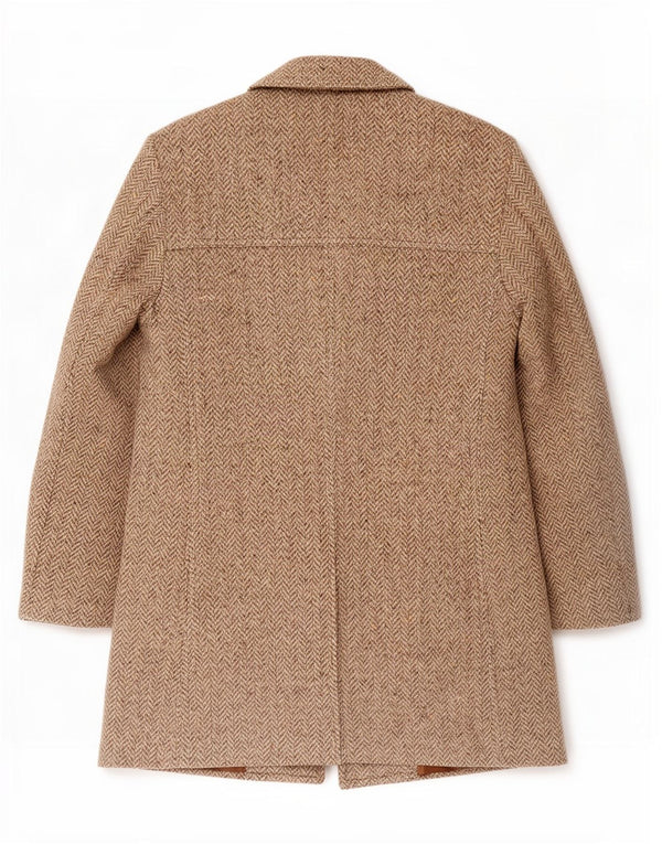 Vintage Mens Overcoat UK 36 Small Beige Herringbone
