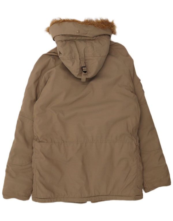 Alpha Industries Mens Hooded Parka Jacket UK 40 Large Beige Polyester
