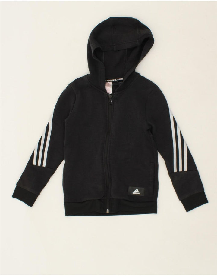 ADIDAS Boys Zip Hoodie Sweater 7-8 Years Black Cotton Vintage Adidas and Second-Hand Adidas from Messina Hembry 