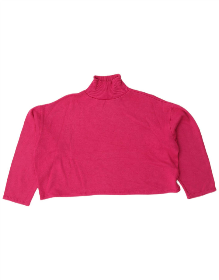 Zara Womens Crop Oversized Turtle Neck Jumper Sweater UK 14 Medium Pink