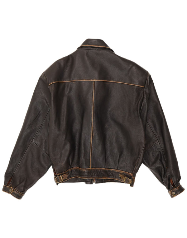 Vintage Mens Loose Fit Bomber Leather Jacket UK 38 Medium Black Leather