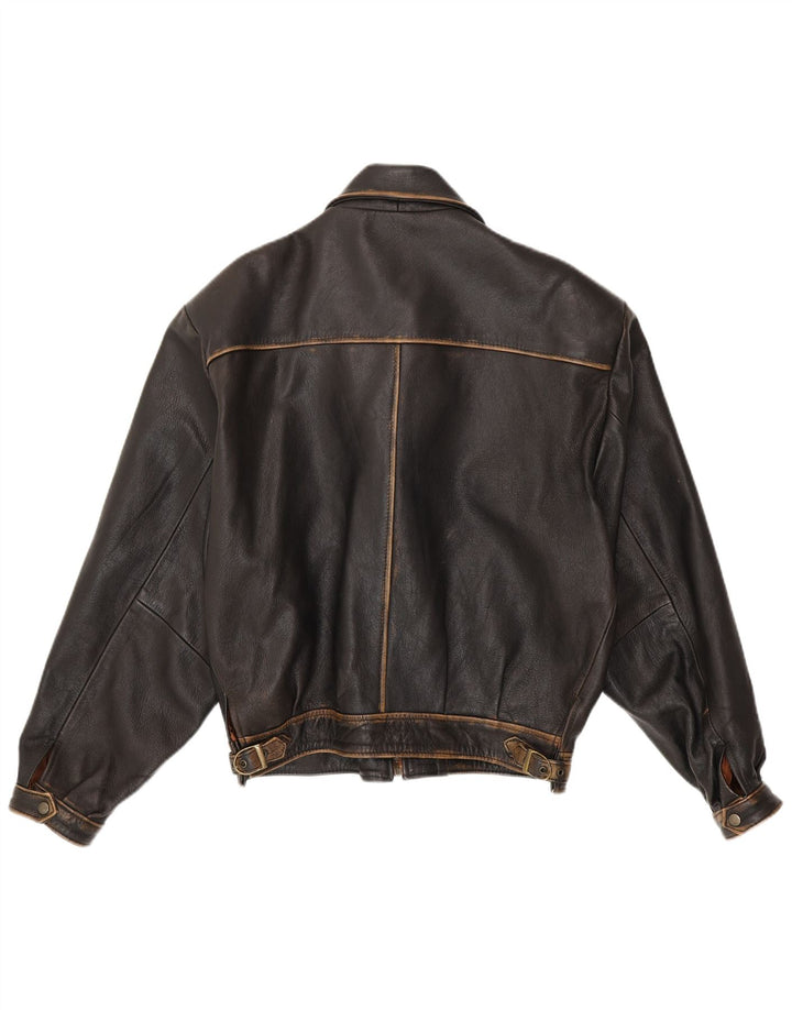 Vintage Mens Loose Fit Bomber Leather Jacket UK 38 Medium Black Leather