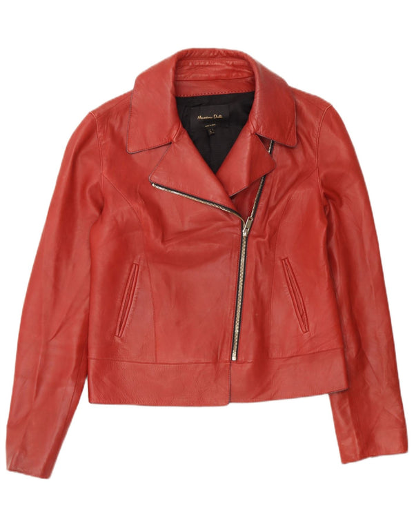 Massimo Dutti Mens Leather Biker Jacket UK 36 Small Red Leather