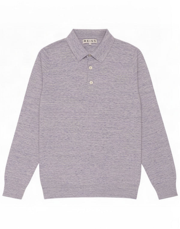 Reiss Mens Polo Neck Jumper Sweater Small Blue Flecked Cotton