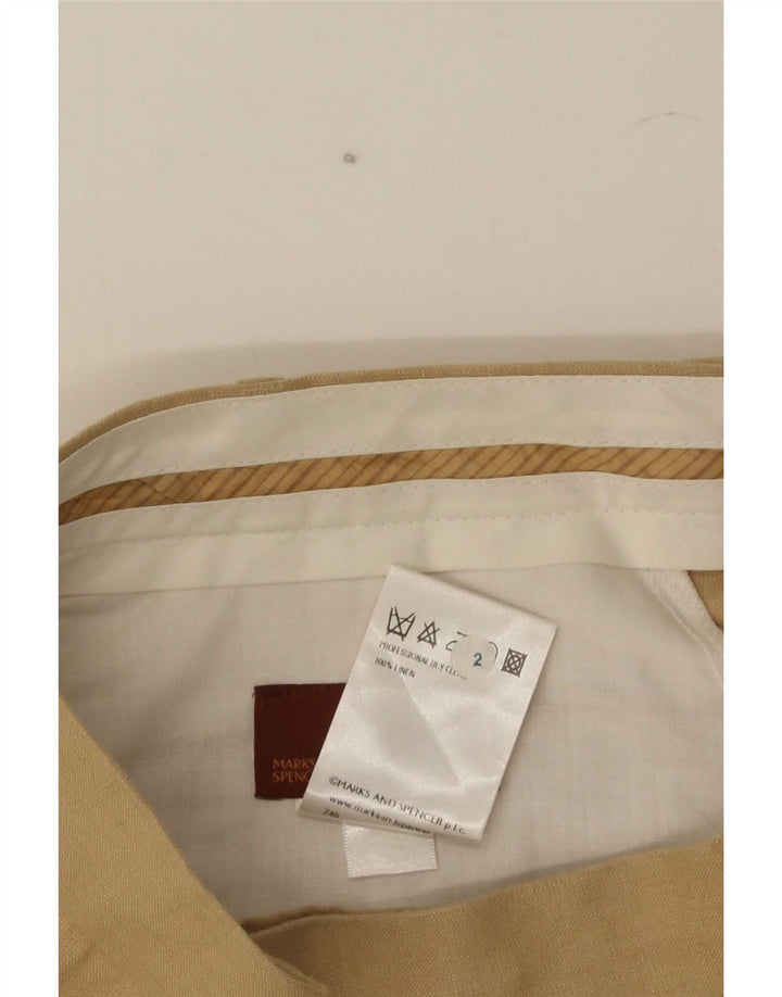 Marks & Spencer Mens Straight Suit Trousers W36 L33 Brown Linen