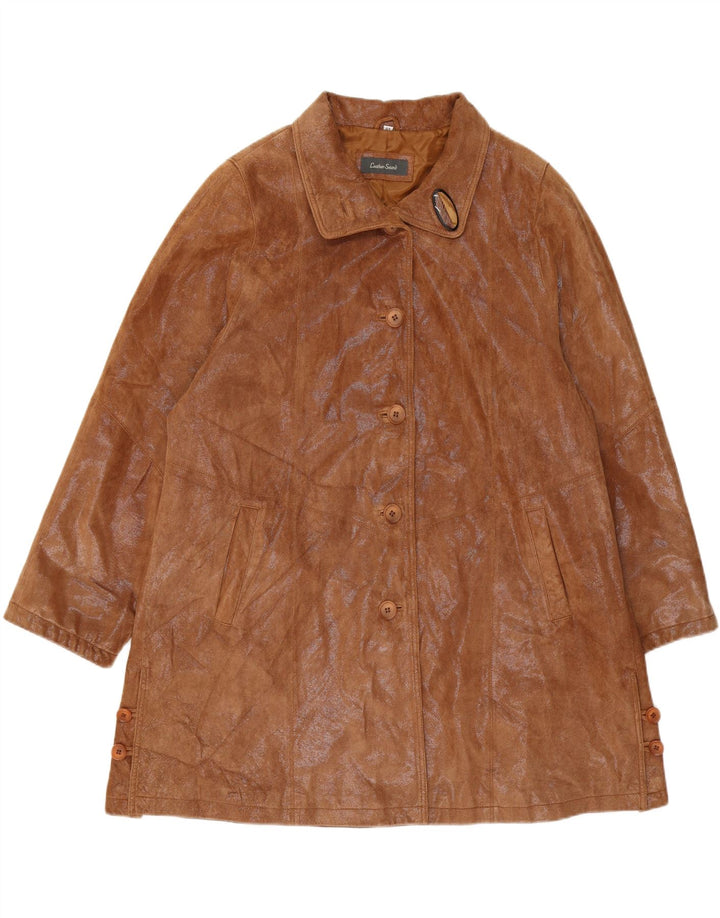 VINTAGE Womens Oversized Suede Overcoat IT 44 Medium Brown Leather Vintage Vintage and Second-Hand Vintage from Messina Hembry 