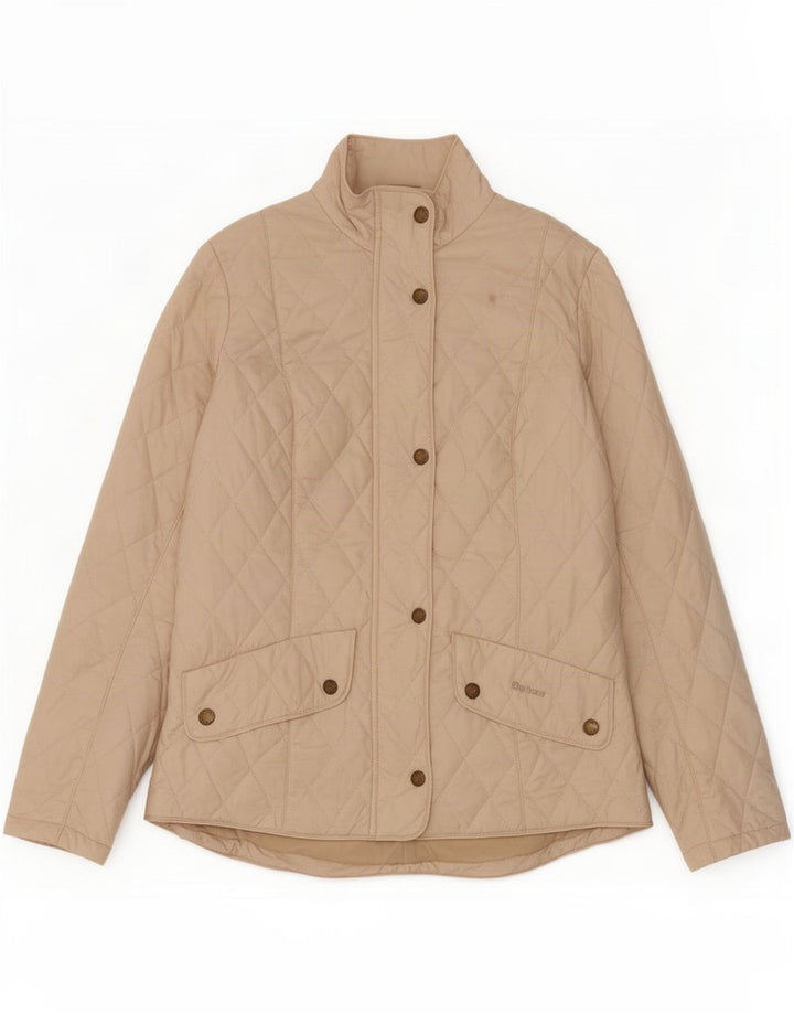 Barbour Womens Quilted Jacket UK 14 Large Beige Nylon