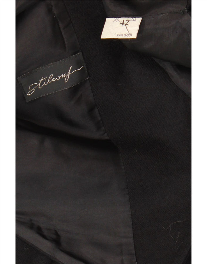 VINTAGE Womens Crop 1 Button Blazer Jacket IT 42 Medium Black Wool Vintage Vintage and Second-Hand Vintage from Messina Hembry 